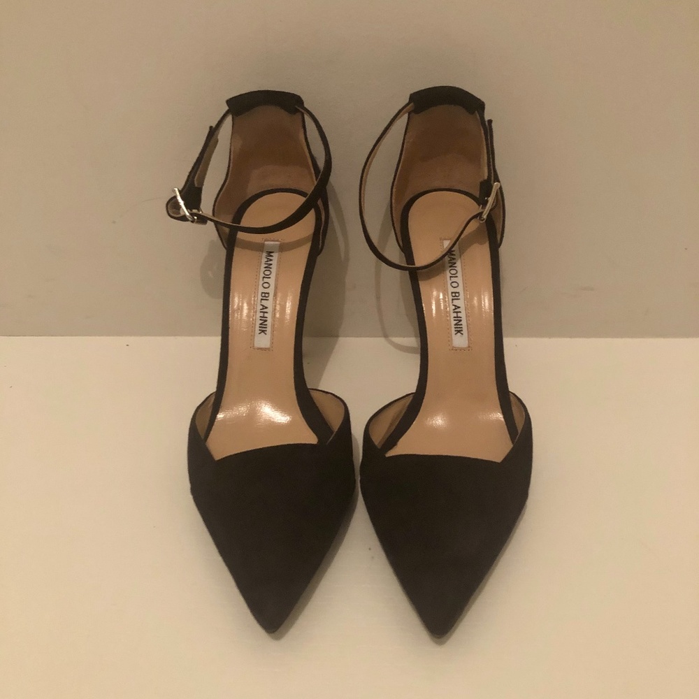 Manolo Blahnik Navy Suede Ankle